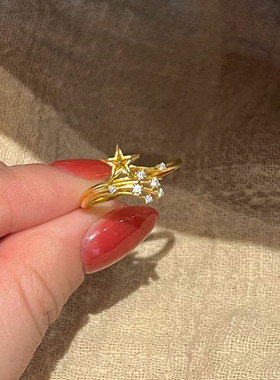 法式金色流星碎钻戒指