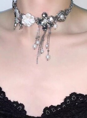 蝶恋花珍珠流苏项链百搭小众设计时尚气质锁骨链甜酷辣妹风颈链潮