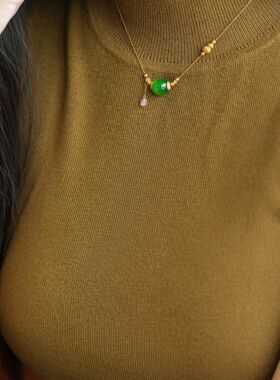 新中式风仿珍珠翡翠玉石吊坠diy万链能18k金色路路通配链可拆卸