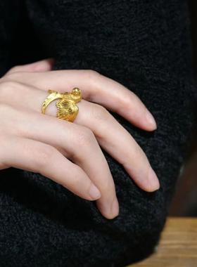 黄金色燕子戒指新中式燕子落指间复古气质古着开口戒指2024新款