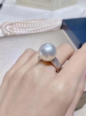 时尚经典仿珍珠戒指正圆大颗粒白色戒指18k金色女款ins风活口戒
