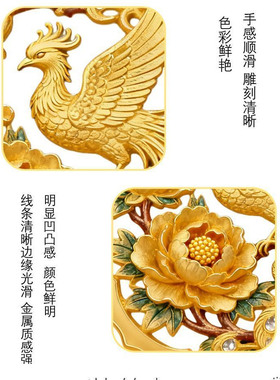 新中式牡丹栖凤镂空彩釉吊坠镶钻复古风吉祥富贵时尚精致项链颈饰