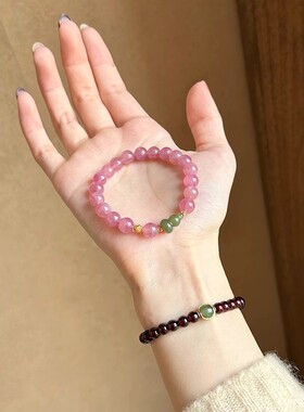 新中式风紫马粉碧玉葫芦手串小众国风招桃花粉水晶显白手链送女友