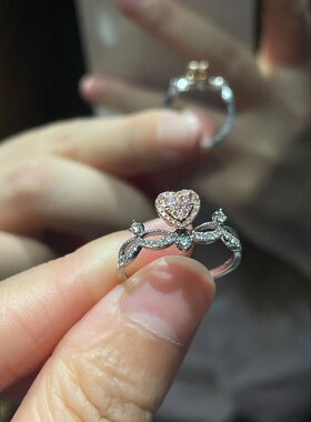 优选设计感爱心甜蜜粉钻戒指浪漫