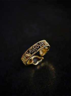 2024新款祥云纹戒指女vinatge宫廷风中式指环清冷感古着开口戒
