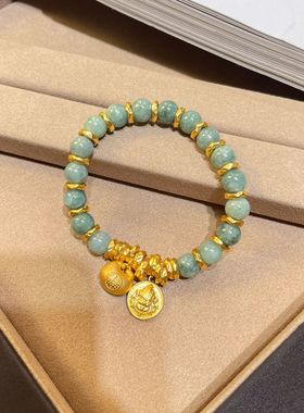 新中式翡翠色中青胖福手链个性百搭手串高级感饰品七夕礼物送女友