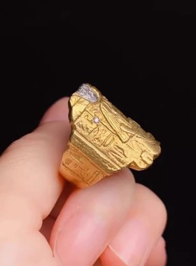 日式中古回流珠宝镀雕刻法老戒指