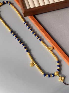 老铺同款新中式青金圆珠项链大气佛珠念珠毛衣链多戴手串国风配饰