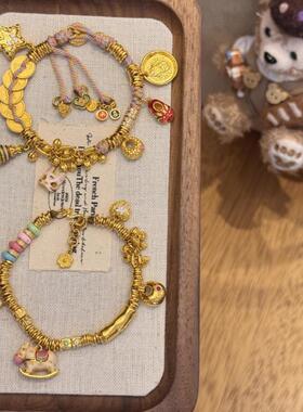 新款金色珐琅摇摇木马盘缠多巴胺手链复古中式高颜值古法显气质