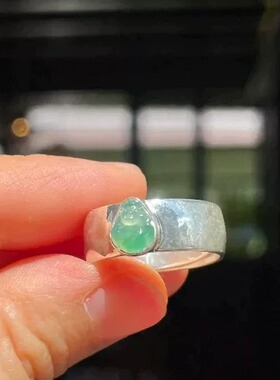 新中式弥勒佛实心绿色仿翡翠戒指正阳绿色圆珠旗袍汉服搭配首饰