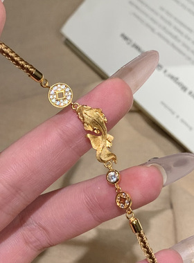 拉丝锦鲤手链年年有鱼复古东方美编织手饰18k金色国风高级感饰品