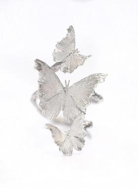 新中式珐琅彩蝴蝶环绕开口戒指烧白手作小众时尚指环日常百搭配饰