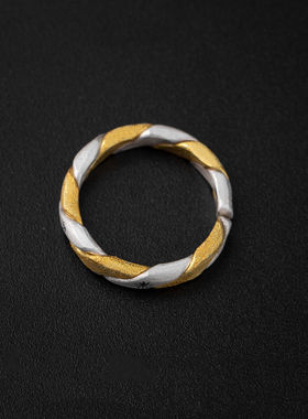 【余晖】金银色编制黄金色戒指男定制情侣对戒轻奢小众百搭轻奢