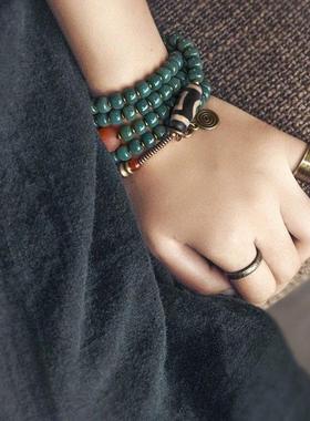 新中式复古根天珠项链女小众文艺民族风百搭珠子长款毛衣链高级感