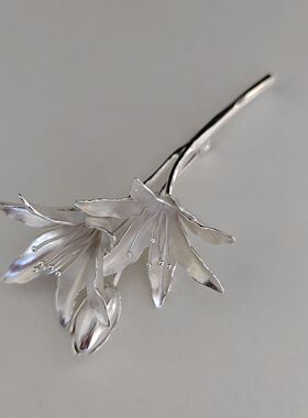新中式百合花胸针手工制作肌理纹花朵配饰日常百搭古风饰品礼物