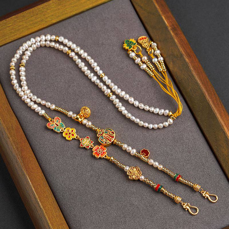 新中式锦鲤锁配链双耳挂绳编织手作仿淡水珍珠毛衣链女新款饰品,淘宝优惠券,粉丝福利购,淘宝优惠卷