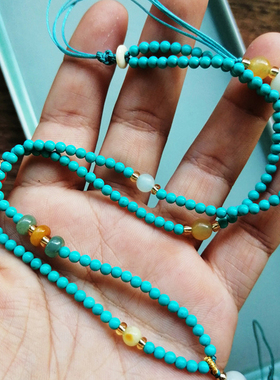 小众设计仿绿松石小米珠挂脖吊坠挂绳项链绳子多宝项链女