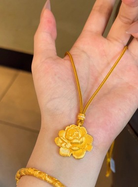 新中式牡丹花项链18k金色吊坠手做编绳精致花丝国风高级感首饰