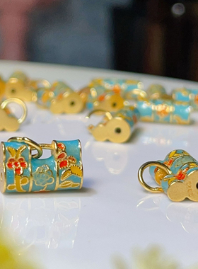 古法银绘彩烧蓝金色蓝色小锁包吊坠项链新中式高级感精致百搭