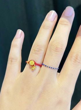 黄金色mini实心吉言戒指人工编织