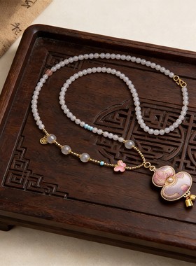 新中式非遗手工制作葫芦项链多宝藕粉串珠汉服旗袍古风配饰毛衣链