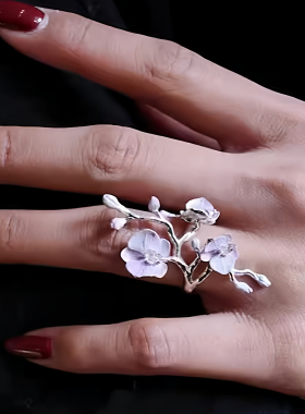 新中式蝴蝶兰枝蔓开口戒指时尚大气氛围感小众设计清冷国风指环