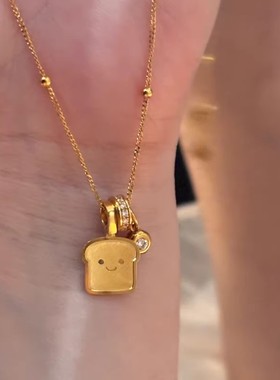 萌趣吐司吊坠小面包片肌理泡泡钻配饰精致可爱锁骨链日常百搭饰品