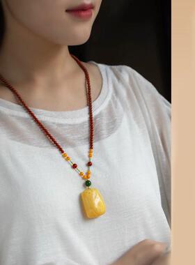 红玛瑙蜜蜡貔貅珠链翡翠绳珠链吊坠挂绳毛衣链手工编织项链挂绳