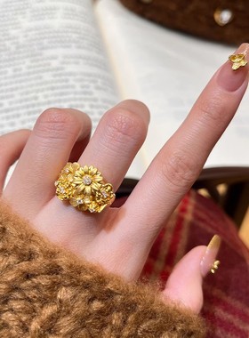 新中式繁花锦簇戒指女小众气质高颜值镶嵌点钻指环送女友生日礼物