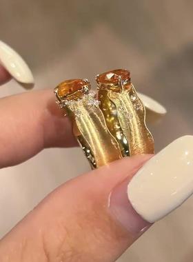 2024新款拉丝芬达戒指女小众设计高级感轻奢百搭锆石开口食指戒