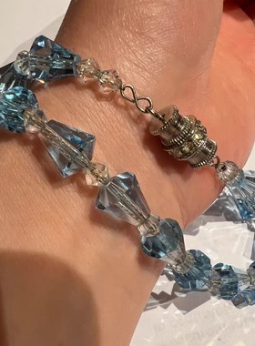 清冷感爆闪直切海蓝色串珠项链轻奢小众闪亮项链手链多圈叠戴饰品