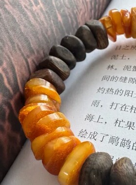 国风禅意随形拼色手串蜜蜡扁珠沉香木珠小众文艺男女款手持手链