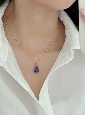 欧美时尚简约不规则青金石项链简约高级感复古百搭天然石锁骨链女
