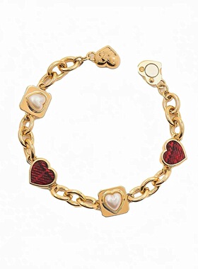 简爱之心手链格纹珍珠磁吸扣爱心古巴链格纹迷情系列