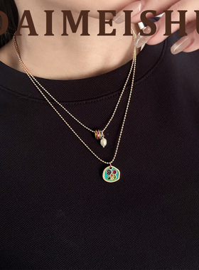 时尚精致气质百搭彩色滴油花朵珍珠吊坠项链轻奢高级感叠戴锁骨链