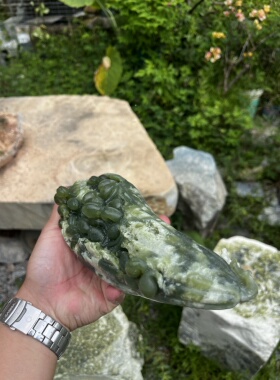 传统南玉丝瓜摆件 多子多福 天然原石玉雕工艺品绿色非遗文化收藏