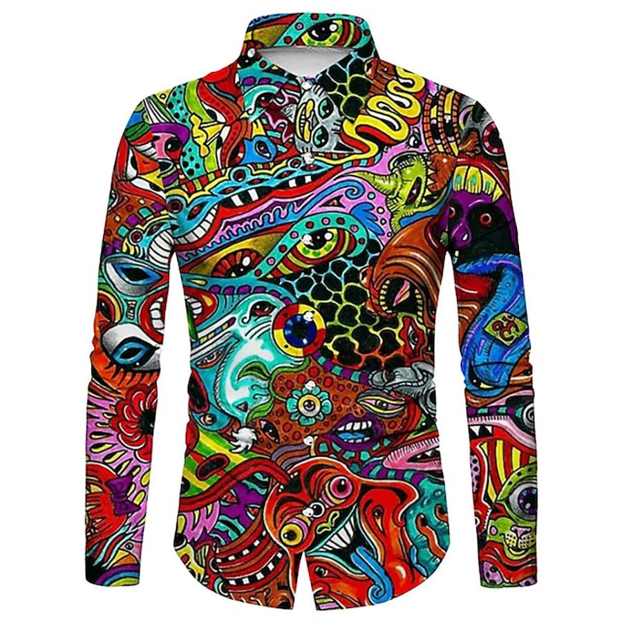 Men's Long-sleeved Personalized Printed Shirt Slim Daily Com - 图1