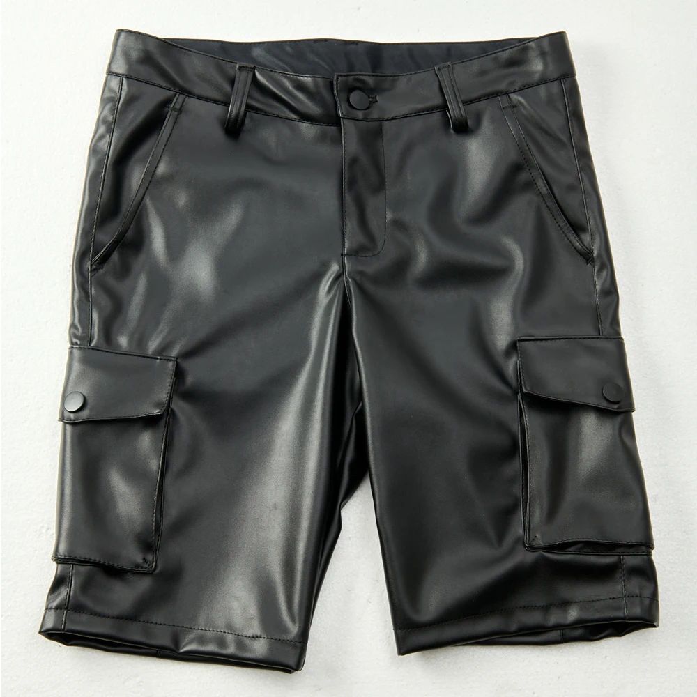 Men's Leather Cargo Shorts Sretch Fashion PU Leather Shorts - 图2