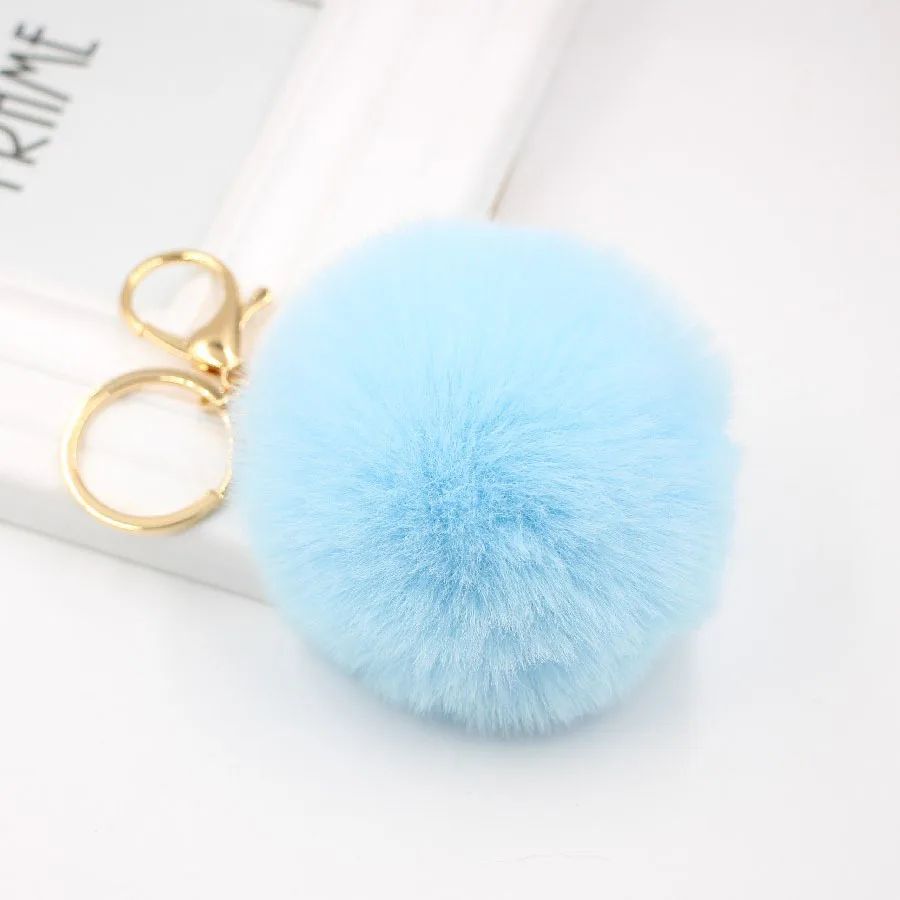 1pcs 8cm Fake Fur Brand Bag Keychain Pompom Car Keyring Gold-图2