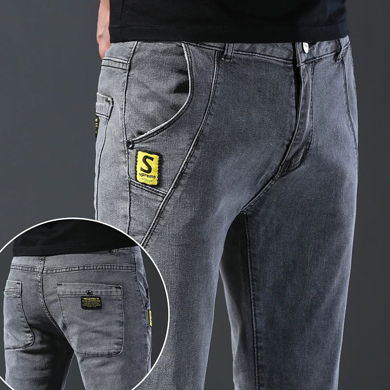 2024 New Fashion Jeans Men Korean Style Straight Grey Middle - 图2