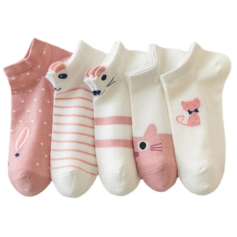 5pair/lot Cute Cartoon Harajuku Cat Socks for Women Funny Sp-图3