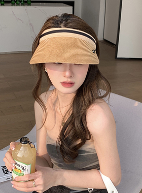 拉菲草空顶帽女夏天沙滩遮阳帽