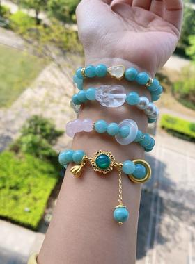 缅甸玉翡翠玉石手链流苏葫芦跑环粉水晶拼接8m手串串珠原创女