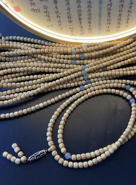 海南星月菩提黄金陈籽老料鸡油黄老型桶108颗九眼天珠吊坠佛珠项