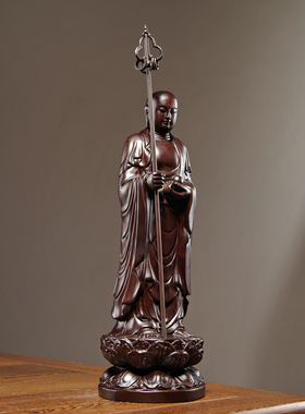 黑檀实木雕刻地藏王菩萨佛像摆件家居客厅玄关桌面装饰红木工艺品