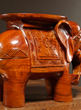 花梨木雕刻大象换鞋凳摆件实木质大象凳子红木家居客厅装饰工艺礼