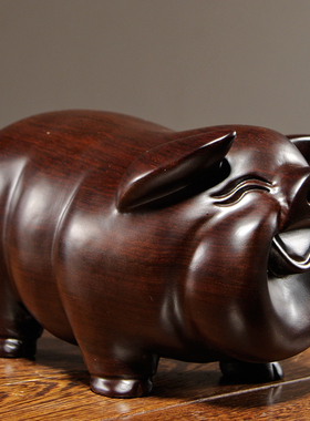 黑檀木雕十二生肖猪摆件实木质福猪家居客厅办公装饰红木工艺礼品