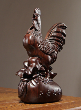 黑檀木雕公鸡摆件实木动物大吉大利家居客厅电视柜装饰红木工艺品
