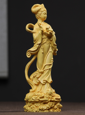 黄杨木嫦娥摆件雕刻仕女中国风家居客厅装饰品实木工艺品中秋礼品