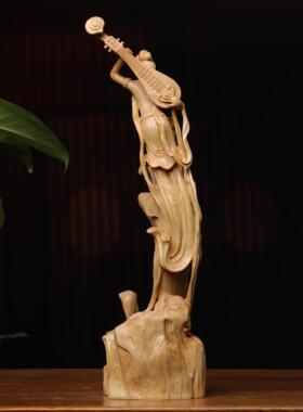正宗小叶黄杨木雕新款敦煌琵琶飞天仕女仙女摆件家居装饰品工艺品